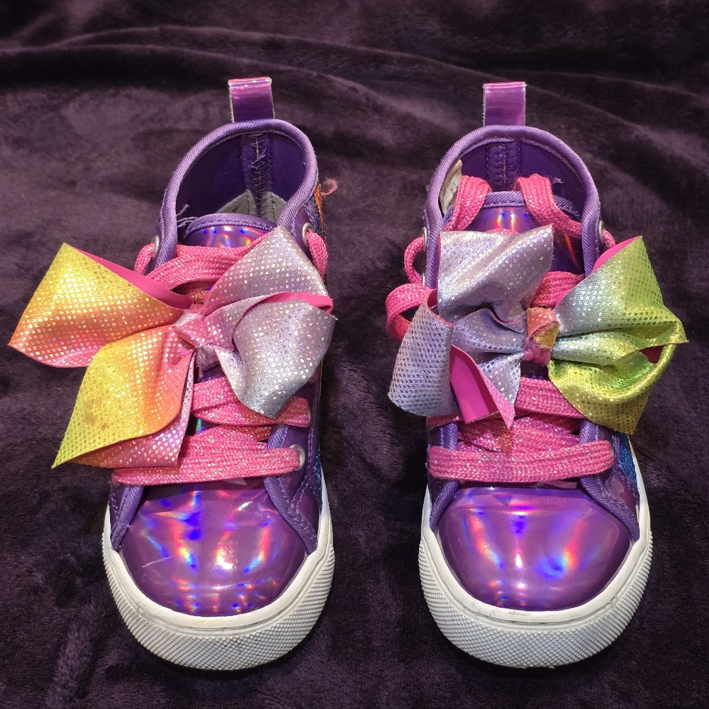 JoJo Siwa Holographic Purple Sneakers with Rainbow Bow | Size 11